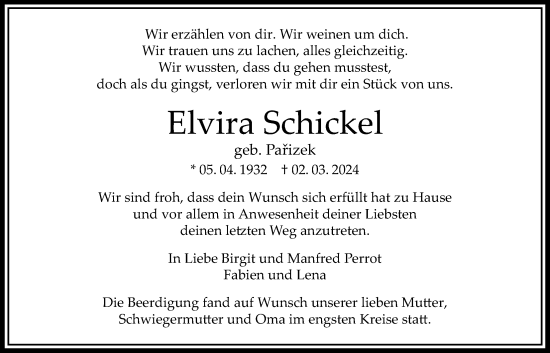 Traueranzeige von Elvira Schickel von Bad Vilbel/Karben