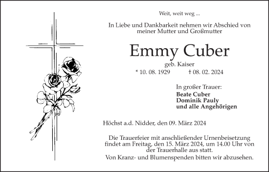 Traueranzeige von Emmy Cuber von Kreis-Anzeiger