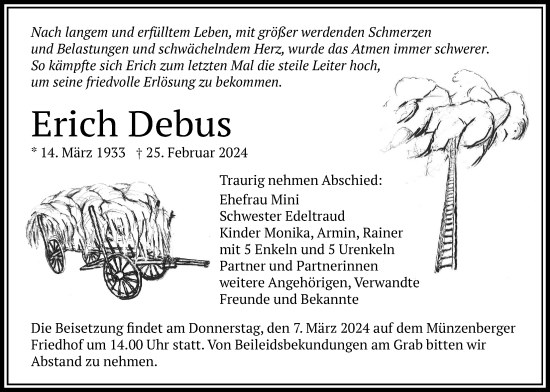 Traueranzeige von Erich Debus von Butzbacher Zeitung