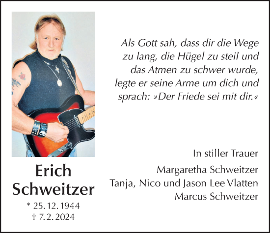 Traueranzeige von Erich Schweitzer von Wetterauer Zeitung, Butzbacher Zeitung
