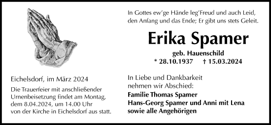 Traueranzeige von Erika Spamer von Kreis-Anzeiger