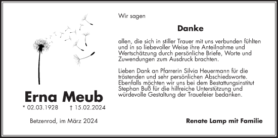 Traueranzeige von Erna Meub von Kreis-Anzeiger