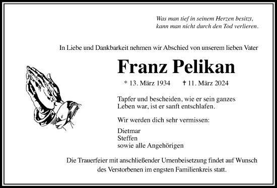 Traueranzeige von Franz Pelikan von Wetterauer Zeitung
