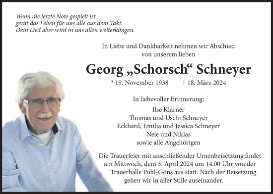 Traueranzeige von Georg Schneyer von Butzbacher Zeitung