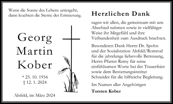 Traueranzeige von Georg Martin Kober von Oberhessische Zeitung