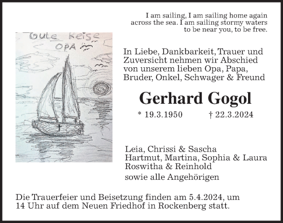 Traueranzeige von Gerhard Gogol von Wetterauer Zeitung