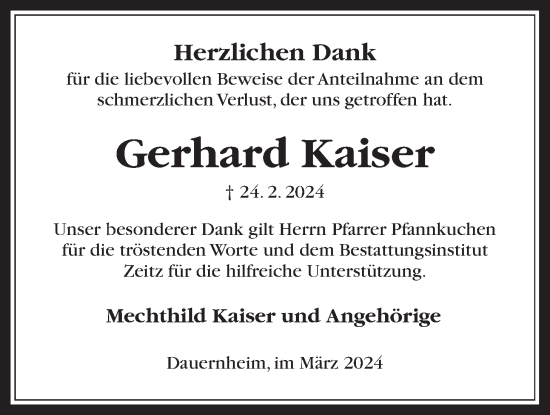 Traueranzeige von Gerhard Kaiser von Kreis-Anzeiger