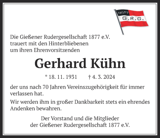 Traueranzeige von Gerhard Kühn von Giessener Anzeiger, Giessener Allgemeine, Alsfelder Allgemeine