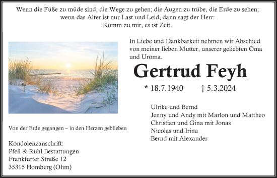 Traueranzeige von Gertrud Feyh von Giessener Allgemeine, Alsfelder Allgemeine