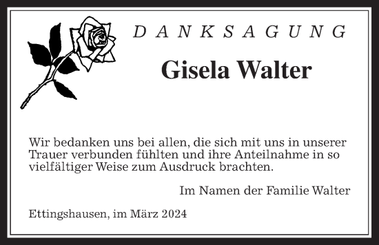 Traueranzeige von Gisela Walter von Giessener Allgemeine, Alsfelder Allgemeine, Giessener Anzeiger