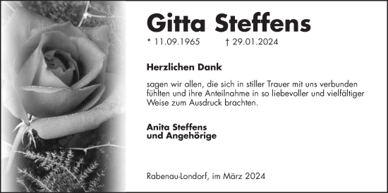 Traueranzeige von Gitta Steffens von Rabenauer Zeitung