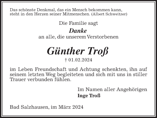 Traueranzeige von Günther Troß von Kreis-Anzeiger