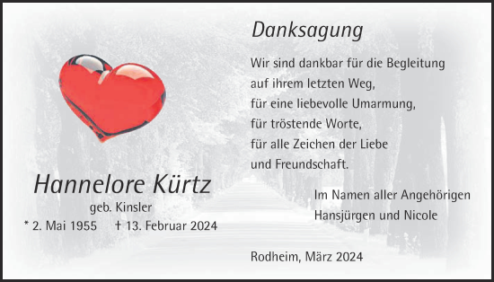 Traueranzeige von Hannelore Kürtz von Wetterauer Zeitung