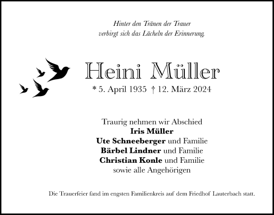 Traueranzeige von Heini Müller von Lauterbacher Anzeiger