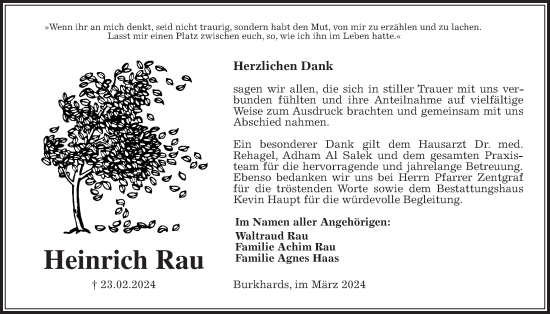 Traueranzeige von Heinrich Rau von Kreis-Anzeiger