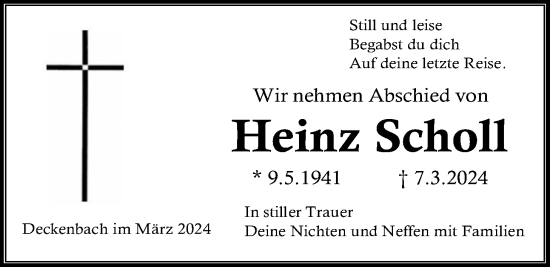 Traueranzeige von Heinz Scholl von Alsfelder Allgemeine, Oberhessische Zeitung, Giessener Allgemeine