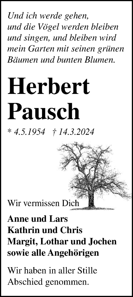 Traueranzeige von Herbert Pausch von Giessener Anzeiger