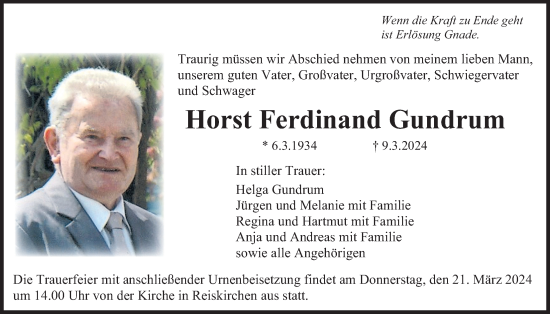 Traueranzeige von Horst  Gundrum von Giessener Anzeiger, Giessener Allgemeine, Alsfelder Allgemeine