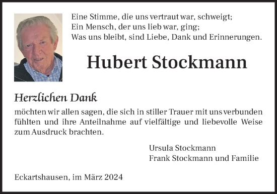Traueranzeige von Hubert Stockmann von Kreis-Anzeiger