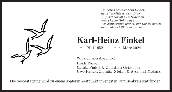 Traueranzeige von Karl-Heinz Finkel von Bad Vilbel/Karben