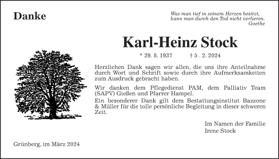 Traueranzeige von Karl-Heinz Stock von Giessener Allgemeine, Alsfelder Allgemeine