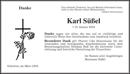 Traueranzeige von Karl Süßel von Kreis-Anzeiger
