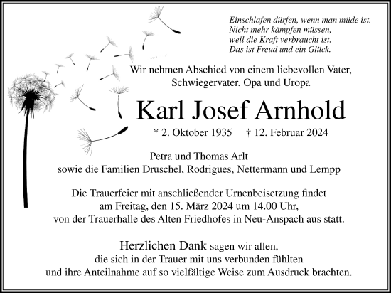 Traueranzeige von Karl Josef Arnold von Usinger Anzeiger