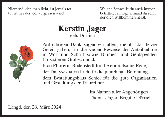 Traueranzeige von Kerstin Jager von Licher Wochenblatt
