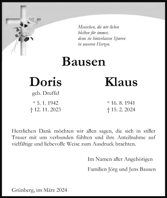 Traueranzeige von Klaus Bausen von Giessener Allgemeine, Alsfelder Allgemeine