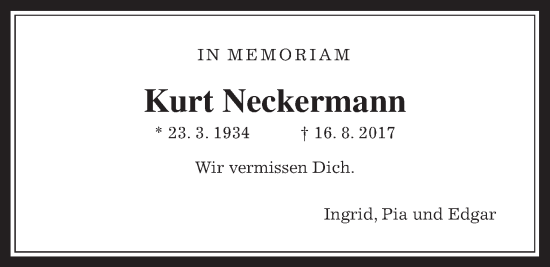 Traueranzeige von Kurt Neckermann von Wetterauer Zeitung