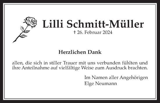 Traueranzeige von Lilli Schmitt-Müller von Wetterauer Zeitung
