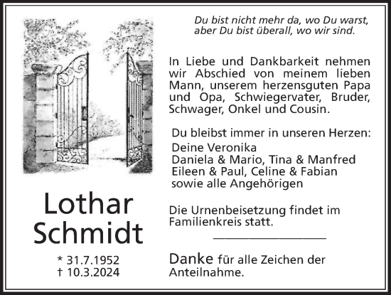 Traueranzeige von Lothar Schmidt von Kreis-Anzeiger