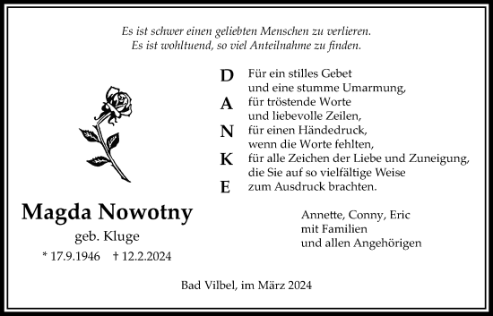Traueranzeige von Magda Nowotny von Bad Vilbel/Karben