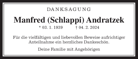 Traueranzeige von Manfred Andratzek von Wetterauer Zeitung