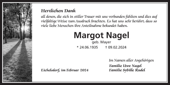 Traueranzeige von Margot Nagel von Kreis-Anzeiger
