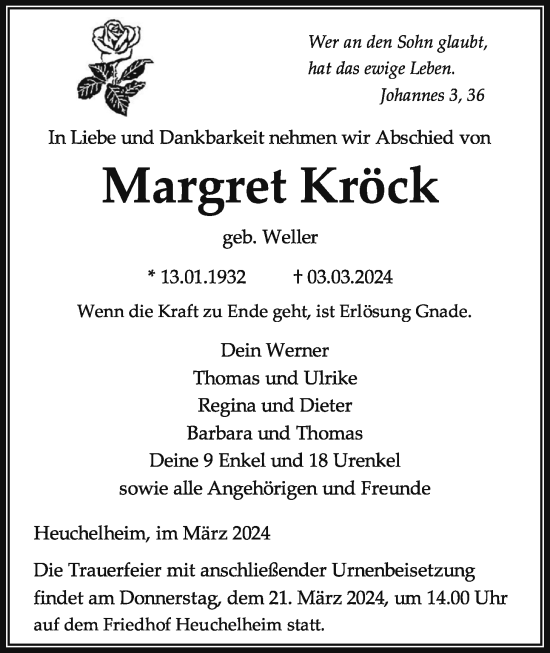 Traueranzeige von Margret Kröck von Giessener Anzeiger, Giessener Allgemeine, Alsfelder Allgemeine