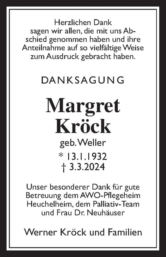 Traueranzeige von Margret Kröck von Giessener Allgemeine, Alsfelder Allgemeine, Wetterauer Zeitung