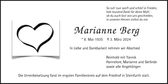 Traueranzeige von Marianne Berg von Wetterauer Zeitung