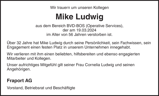 Traueranzeige von Mike Ludwig von Giessener Allgemeine, Alsfelder Allgemeine, Giessener Anzeiger