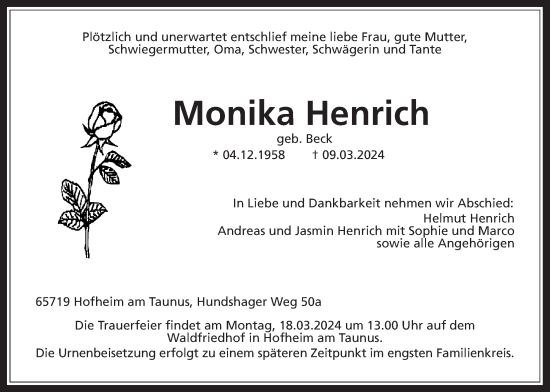 Traueranzeige von Monika Henrich 