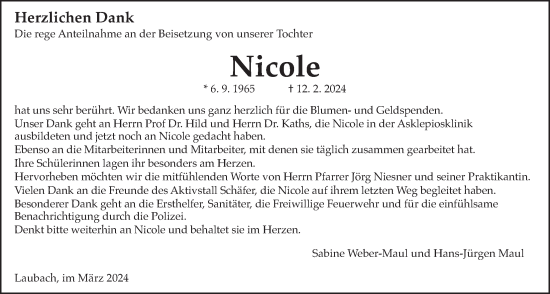 Traueranzeige von Nicole Weber von Laubacher Anzeiger, Giessener Allgemeine, Alsfelder Allgemeine