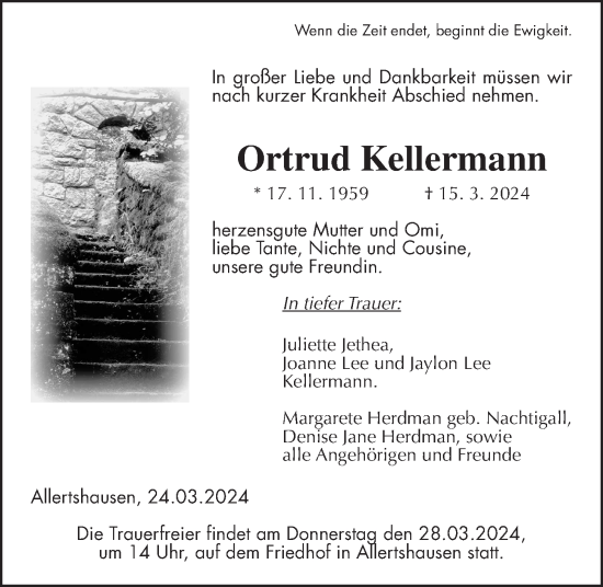 Traueranzeige von Ortrud Kellermann von Giessener Allgemeine, Alsfelder Allgemeine