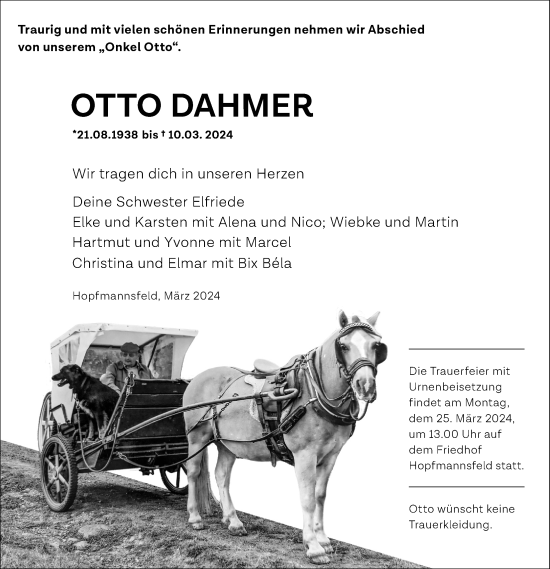 Traueranzeige von Otto Dahmer von Lauterbacher Anzeiger
