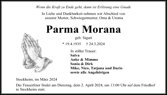 Traueranzeige von Parma Morana von Kreis-Anzeiger