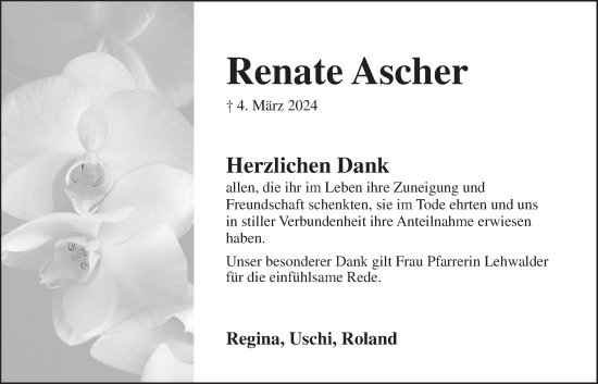Traueranzeige von Renate Ascher von Bad Vilbel/Karben