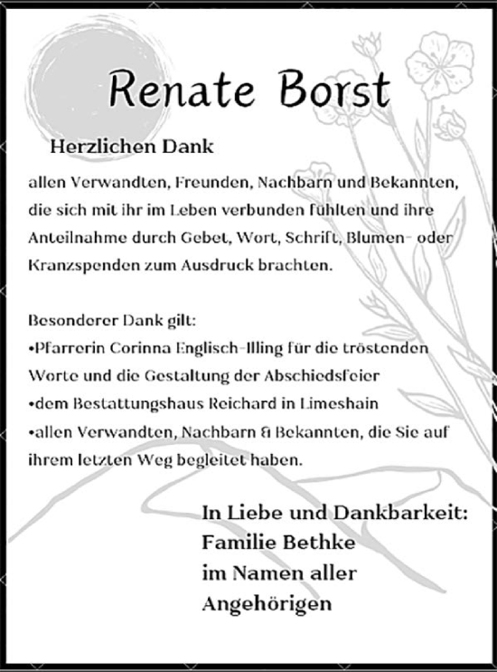 Traueranzeige von Renate Borst von Kreis-Anzeiger