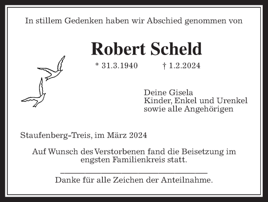 Traueranzeige von Robert Scheld von Giessener Allgemeine, Alsfelder Allgemeine