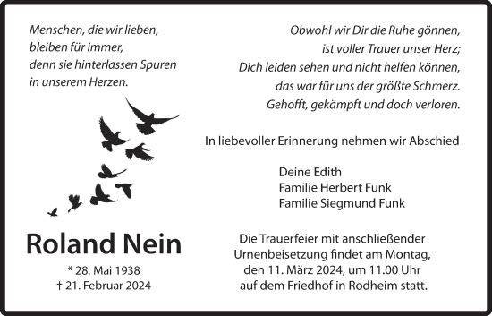 Traueranzeige von Roland Nein von Wetterauer Zeitung