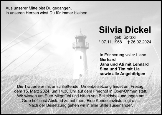 Traueranzeige von Silvia Dickel von Mücker Stimme