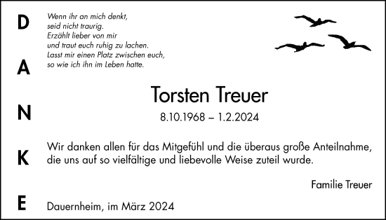 Traueranzeige von Torsten Treuer von Kreis-Anzeiger